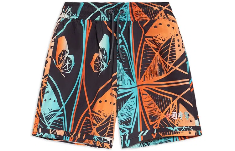 中国李宁 满印抽象图案系带宽松运动短裤 女款 地表灰色