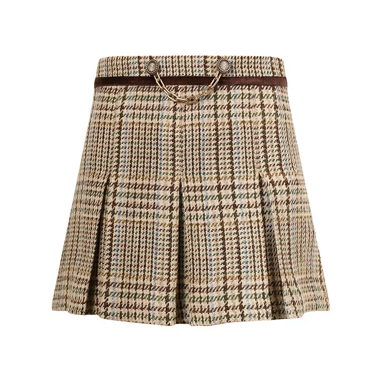 Valeria Obbaco VO Creative Series Wool Pleated Skirt Brown