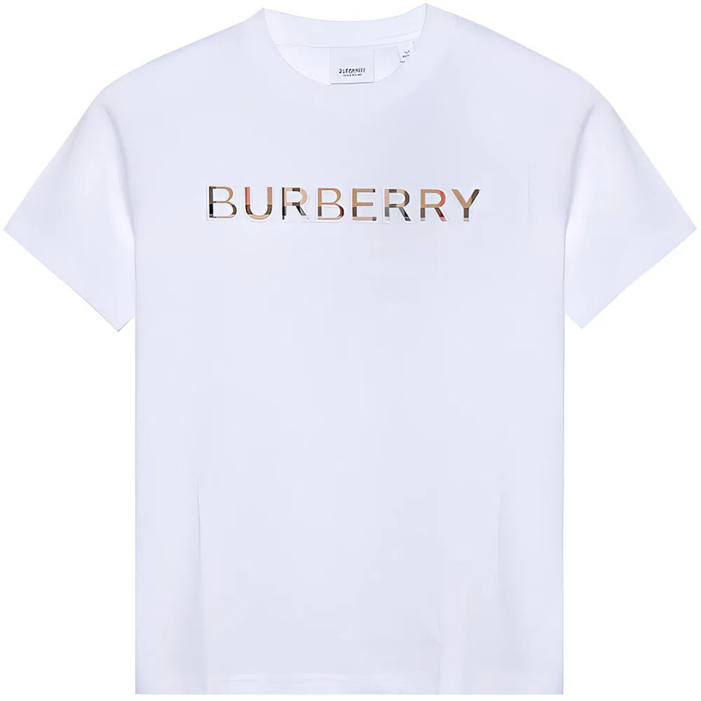 Burberry Logo Embroidered Cotton T-Shirt Kids White