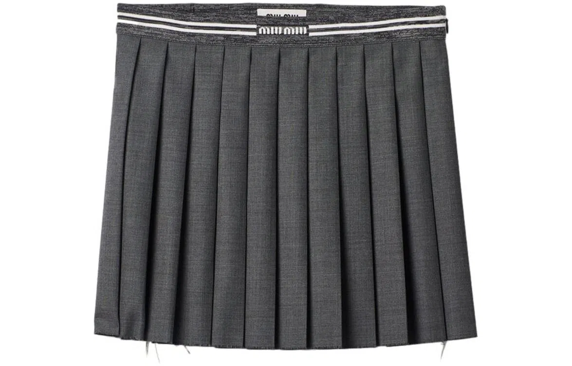 Miu Miu SS24 Logo Pleated Skirt Grey
