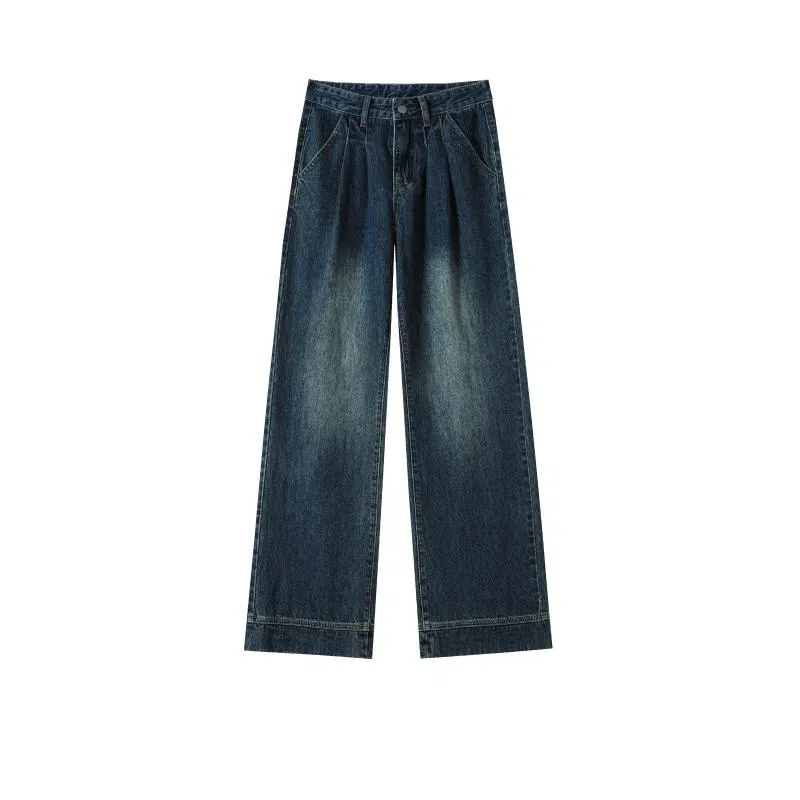 法文箱子 宽松高腰简约牛仔裤 女款 复古蓝