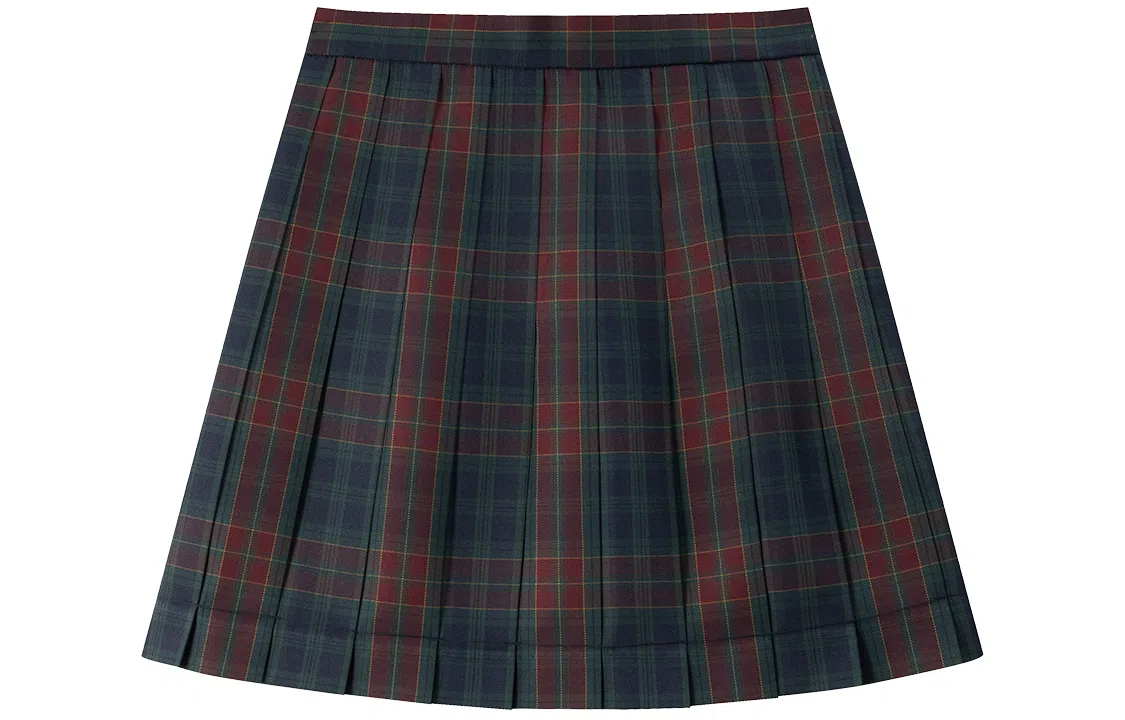 东鲸岁时记 经典学院风格纹百褶短款半身裙 圣诞红格