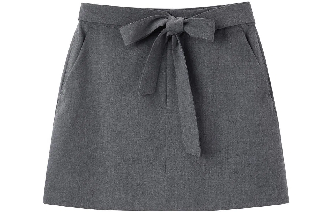 太平鸟 时尚简约绑带休闲短裙 灰色