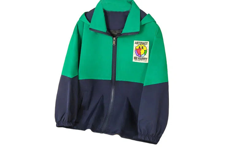 十月妈咪 童装 儿童休闲撞色印花连帽夹克外套 男童