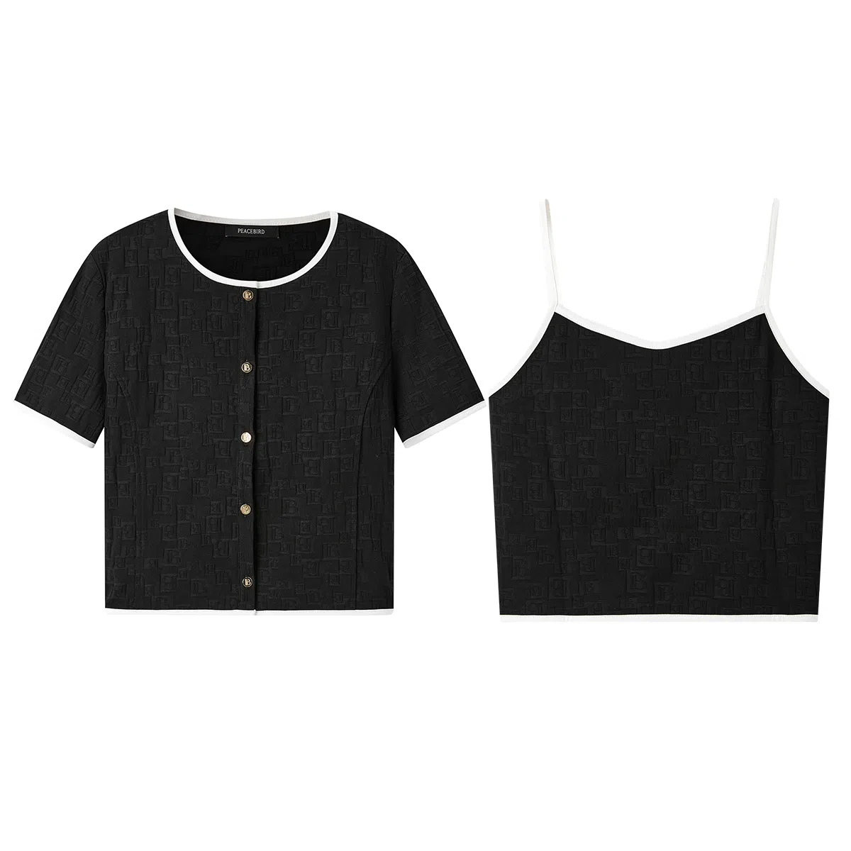 太平鸟 两件套提花针织衫休闲套装 女款 黑色