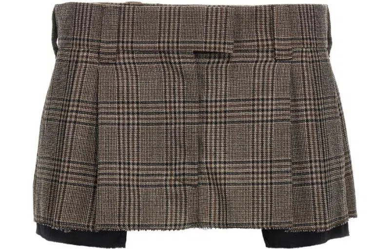 Miu Miu FW23 Plaid Embroidered Skirt Dark Brown