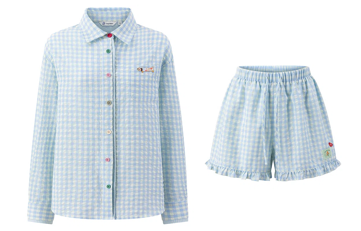 东鲸岁时记 慵懒风长袖衬衫高级感超好看独特宽松短裤休闲套装 女款 蓝色