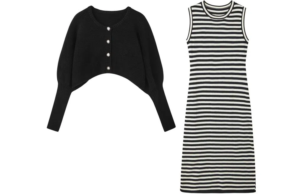 【dme】短款外套开衫条纹裙装套装 女款 黑色