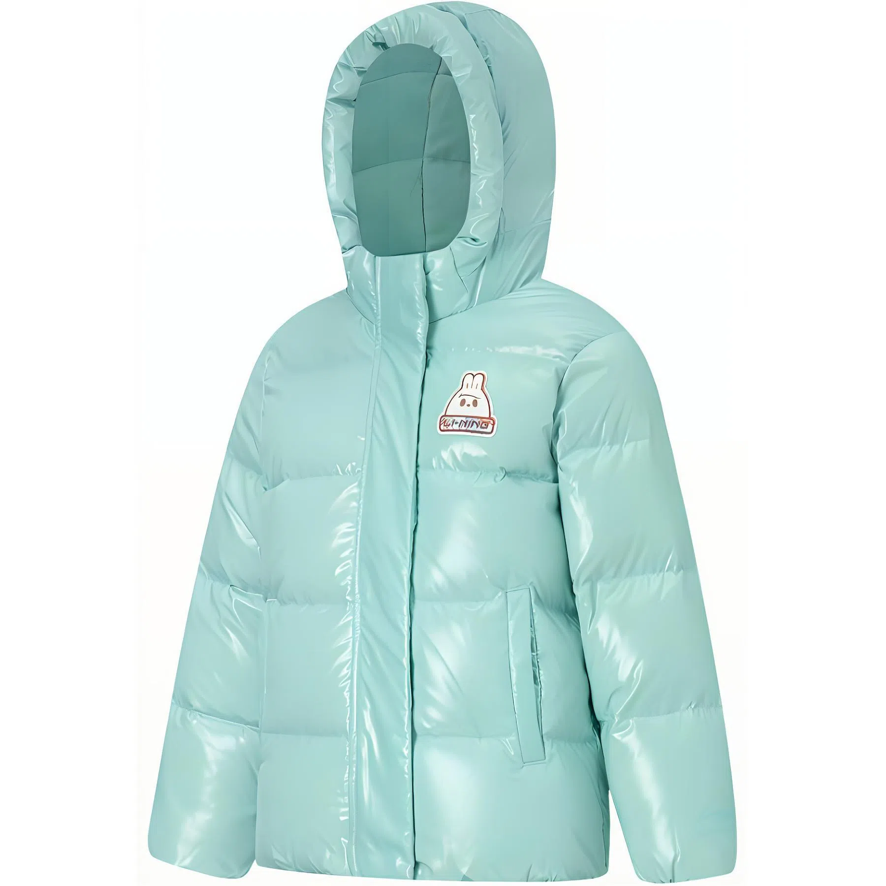 李宁儿童 运动生活系列 纯色拉链连帽长袖羽绒服 儿童款 湖灰蓝