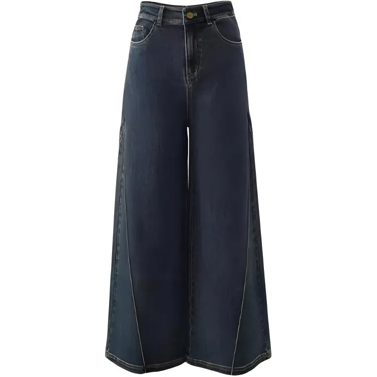 娅丽达 纯色拉链阔腿高腰牛仔裤 女款