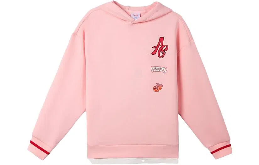 安踏 童装 字母印花连帽套头卫衣 女童 樱花粉