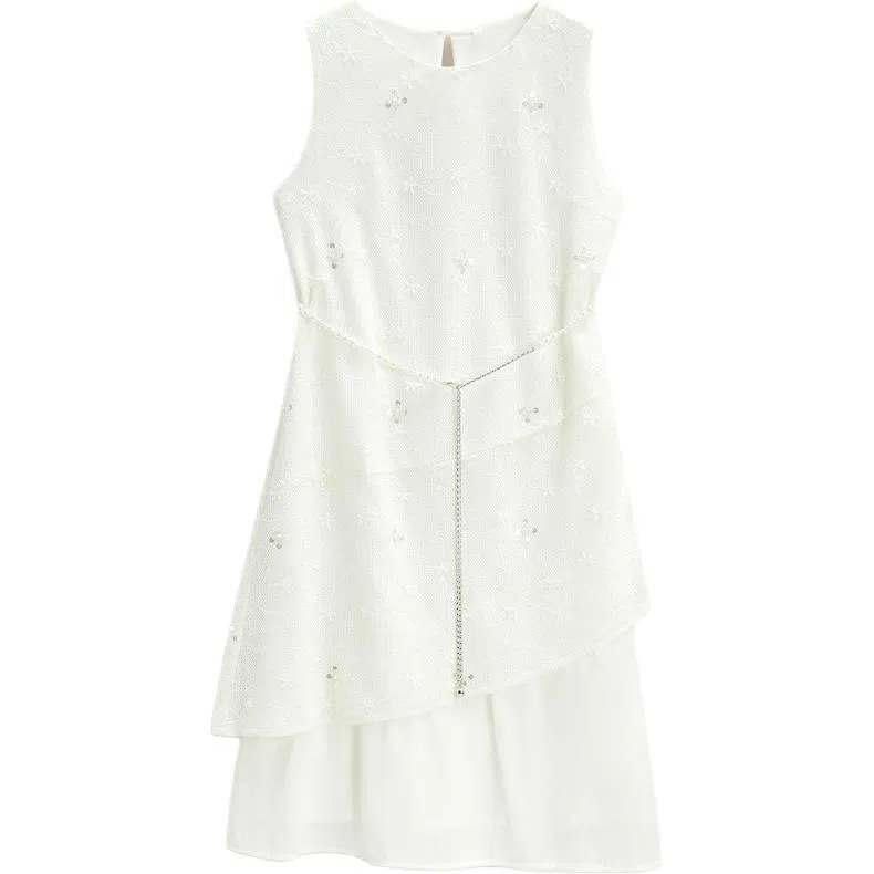 爱依服 法式蕾丝圆领中长款无袖连衣裙 女款 杏