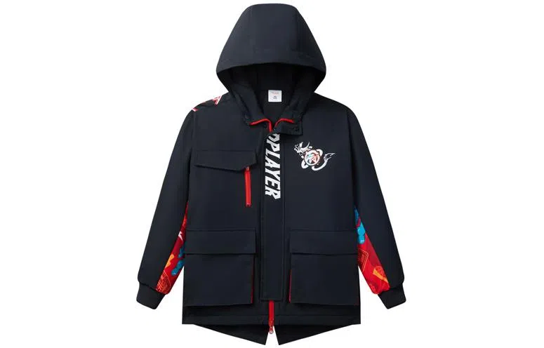 安踏儿童 新年款 初登龙门 拼色摇粒绒连帽运动保暖夹克 儿童款 梦幻黑