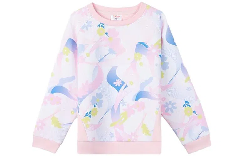 安踏 童装 印花字母圆领套头长袖卫衣 女童 薄暮粉