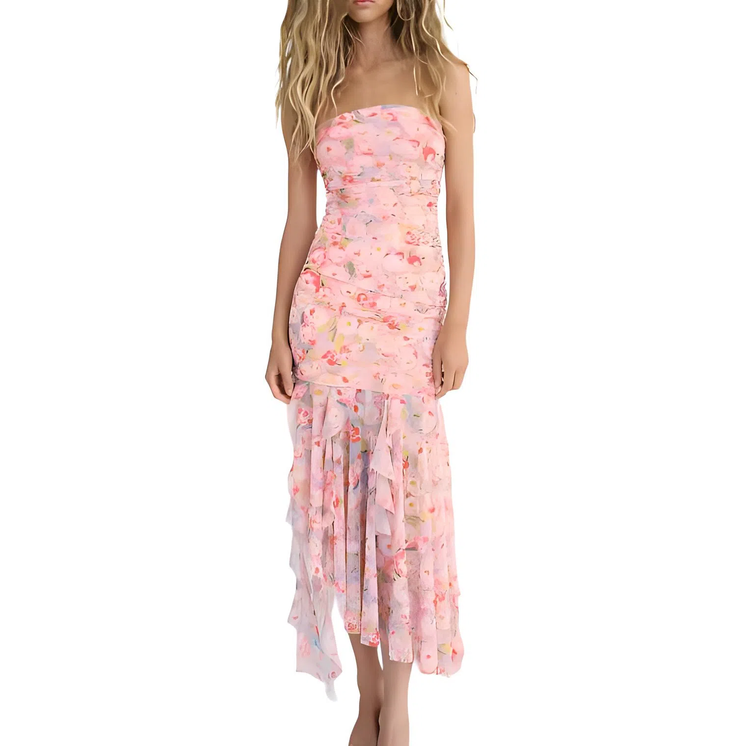 ZARA Pleated Tassel Dress Pink