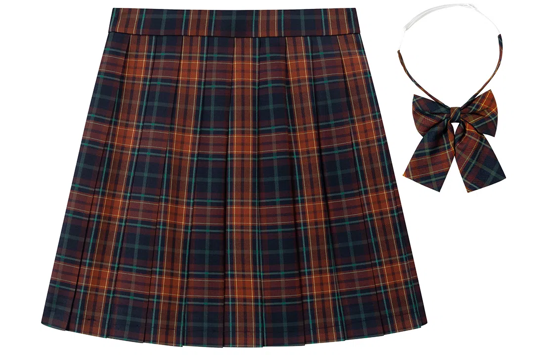 东鲸岁时记  格纹短款百褶半身裙 红皇后格裙