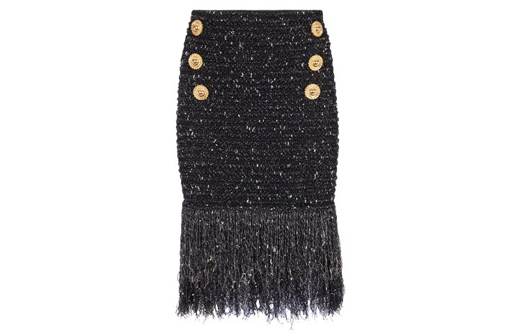 BALMAIN Fringed Lurex Tweed Skirt