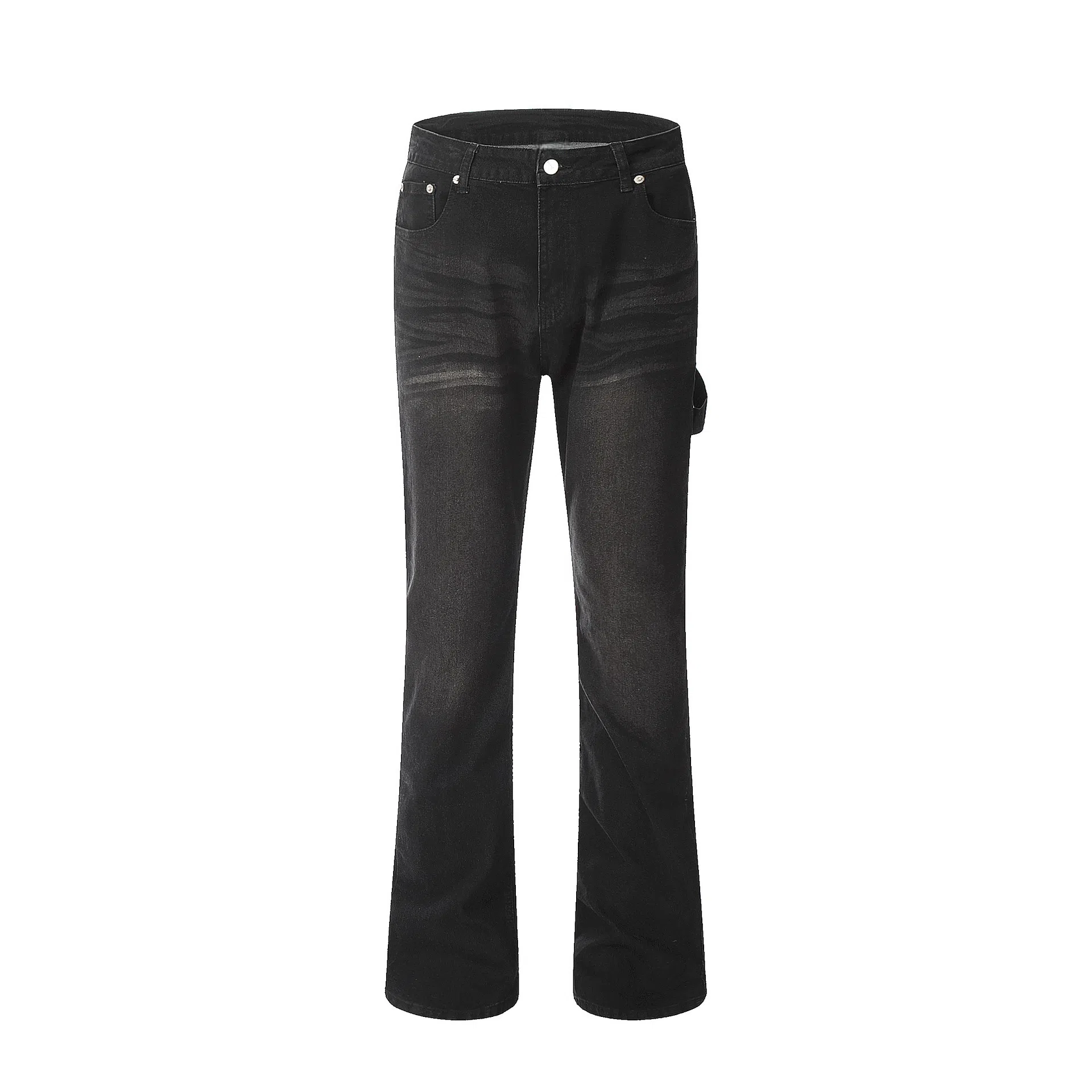 花蔓色 潮牌水洗美式复古直筒舒适简约牛仔裤 男女同款 黑色