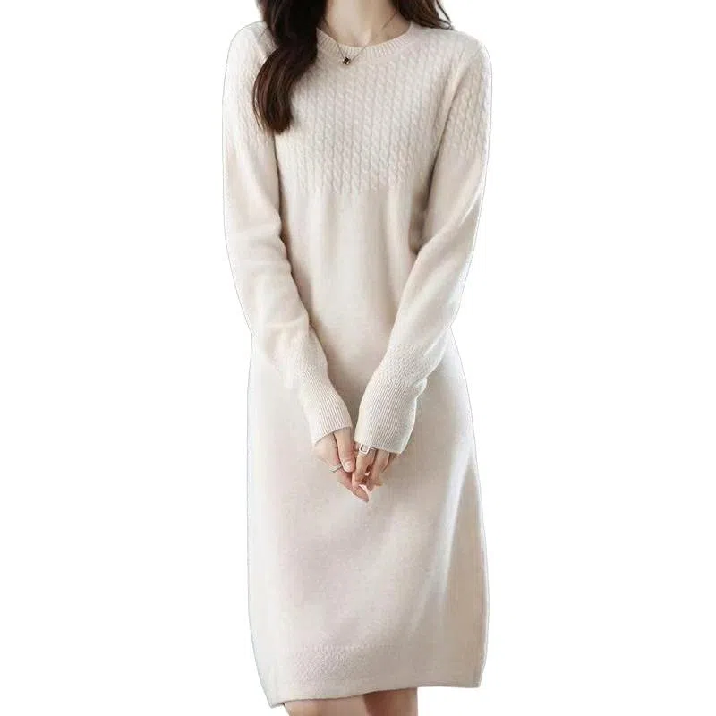 恒源祥 圆领纯色休闲长袖连衣裙 女款