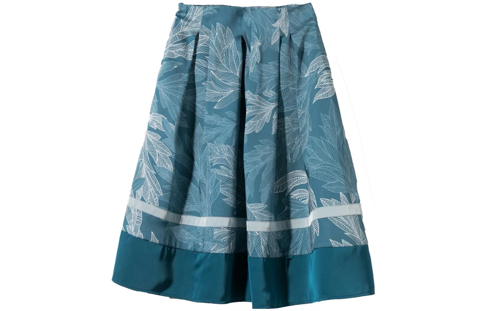 【dme】 植物图案满印高腰百褶休闲长裙 孔雀蓝