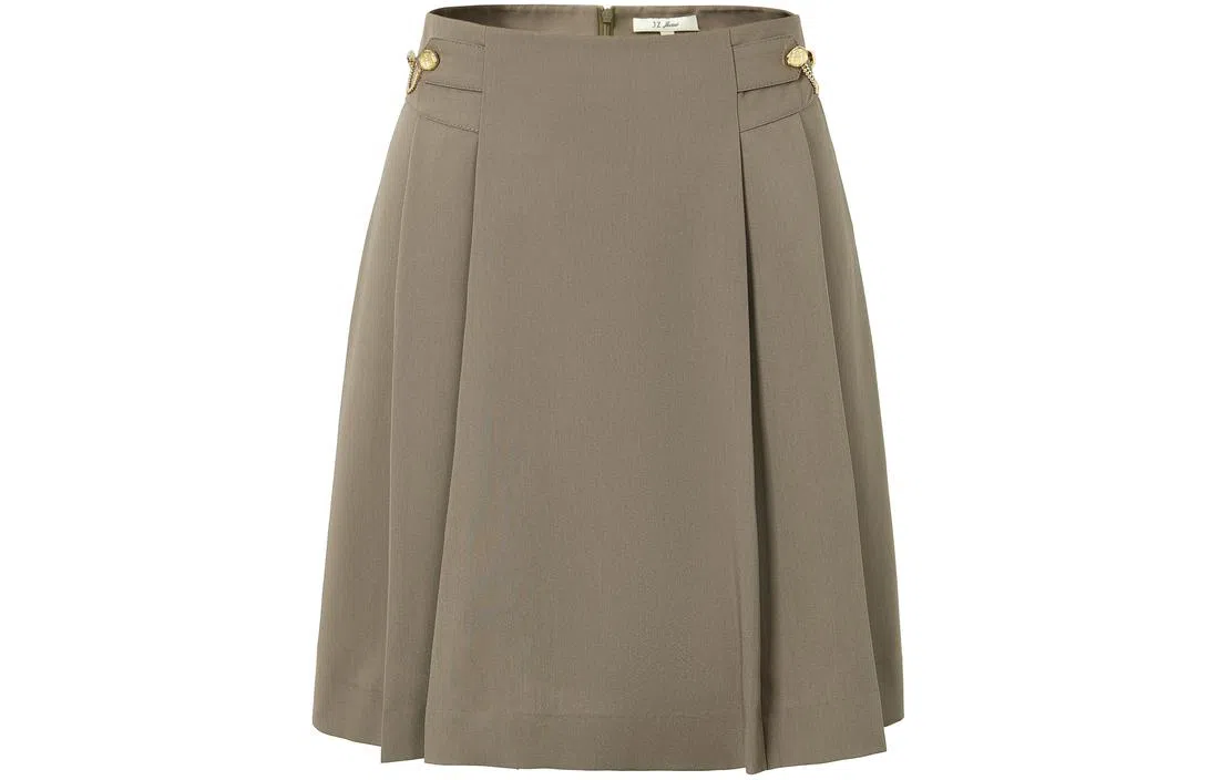 玖姿安娜蔻 通勤压褶短款百褶休闲短裙 女款 咖啡