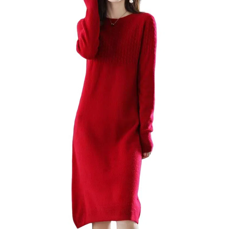 恒源祥 圆领纯色休闲长袖连衣裙 女款