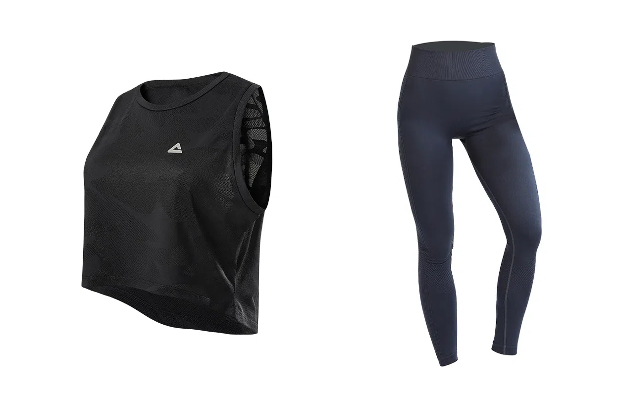 匹克 满印圆领套头无袖背心中腰直筒健身套装 女款