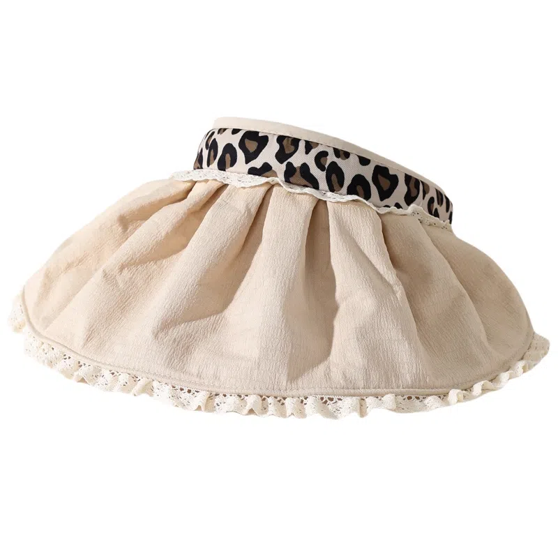 钓鱼熊 日系豹纹空顶帽户外运动遮阳帽夏季可折叠太阳帽无顶贝壳帽 聚酯纤维 防晒帽 男女同款情侣款