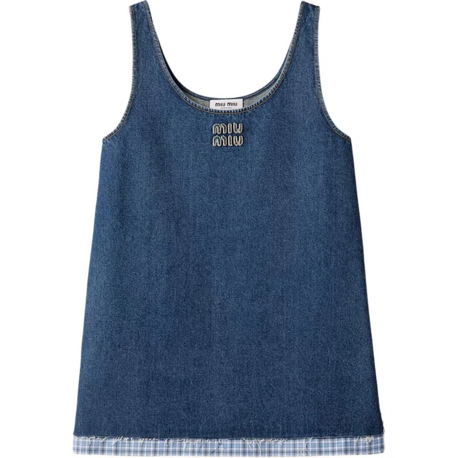 Miu Miu Logo Sleeveless Dress Blue
