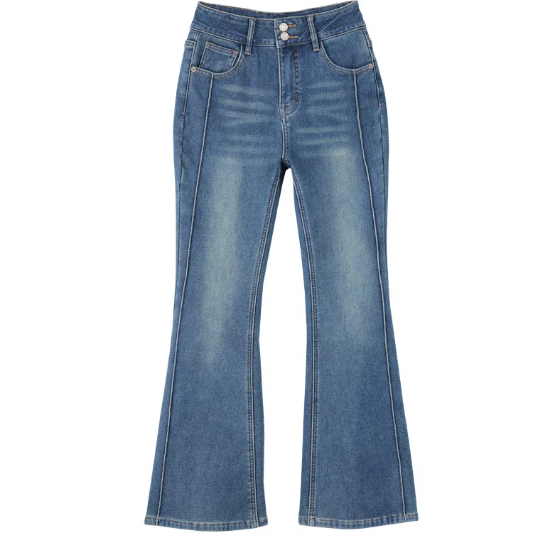 丝柏舍 高腰水洗复古简约牛仔裤 女款 深蓝色