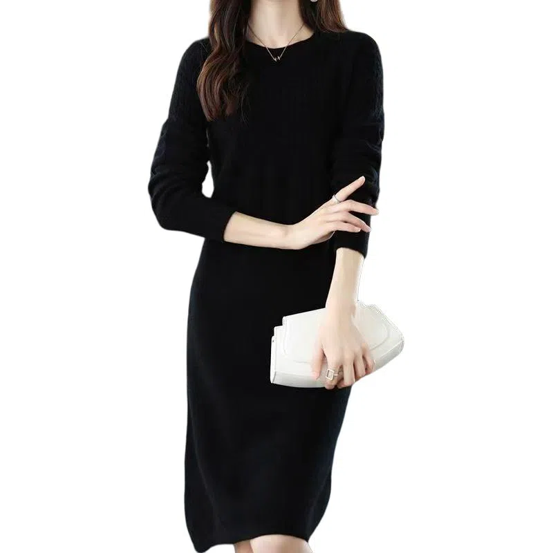 恒源祥 圆领纯色休闲长袖连衣裙 女款