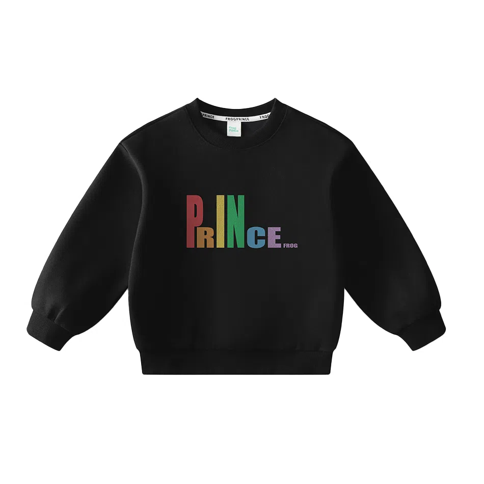 青蛙王子 时尚圆领套头百搭卫衣 黑色 儿童款