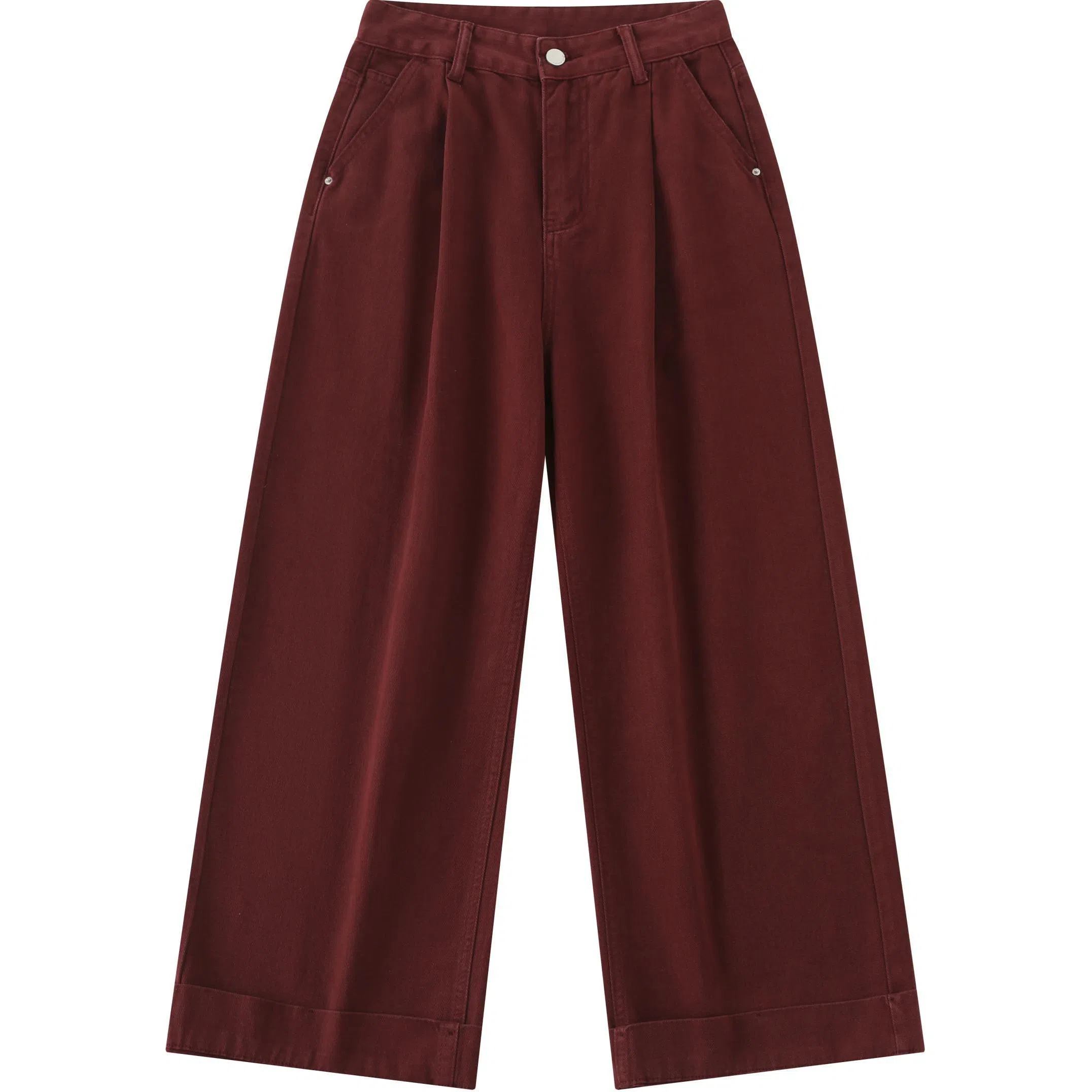 玫丝朵 简约高腰宽松卷边直筒牛仔裤 女款