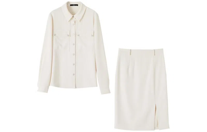 【dme】长袖衬衫开衩半身裙装套装 女款 米白