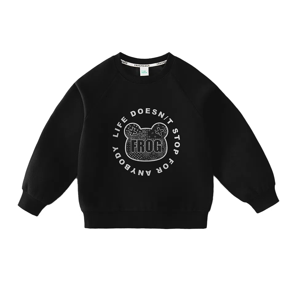 青蛙王子 插肩时尚圆领套头卫衣 黑色 儿童款