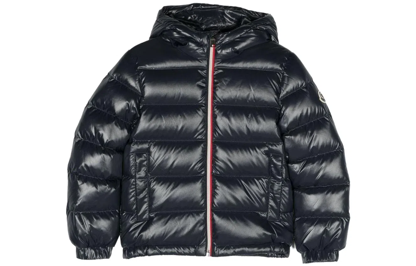 Moncler Colorblock Zip Hoodie Down Jacket Kids Navy Blue