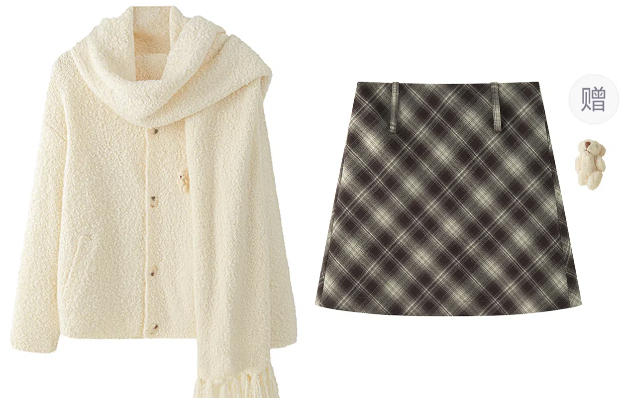 东鲸岁时记 学院风宽松韩系穿搭针织衫格纹气质半身裙裙装套装 女款