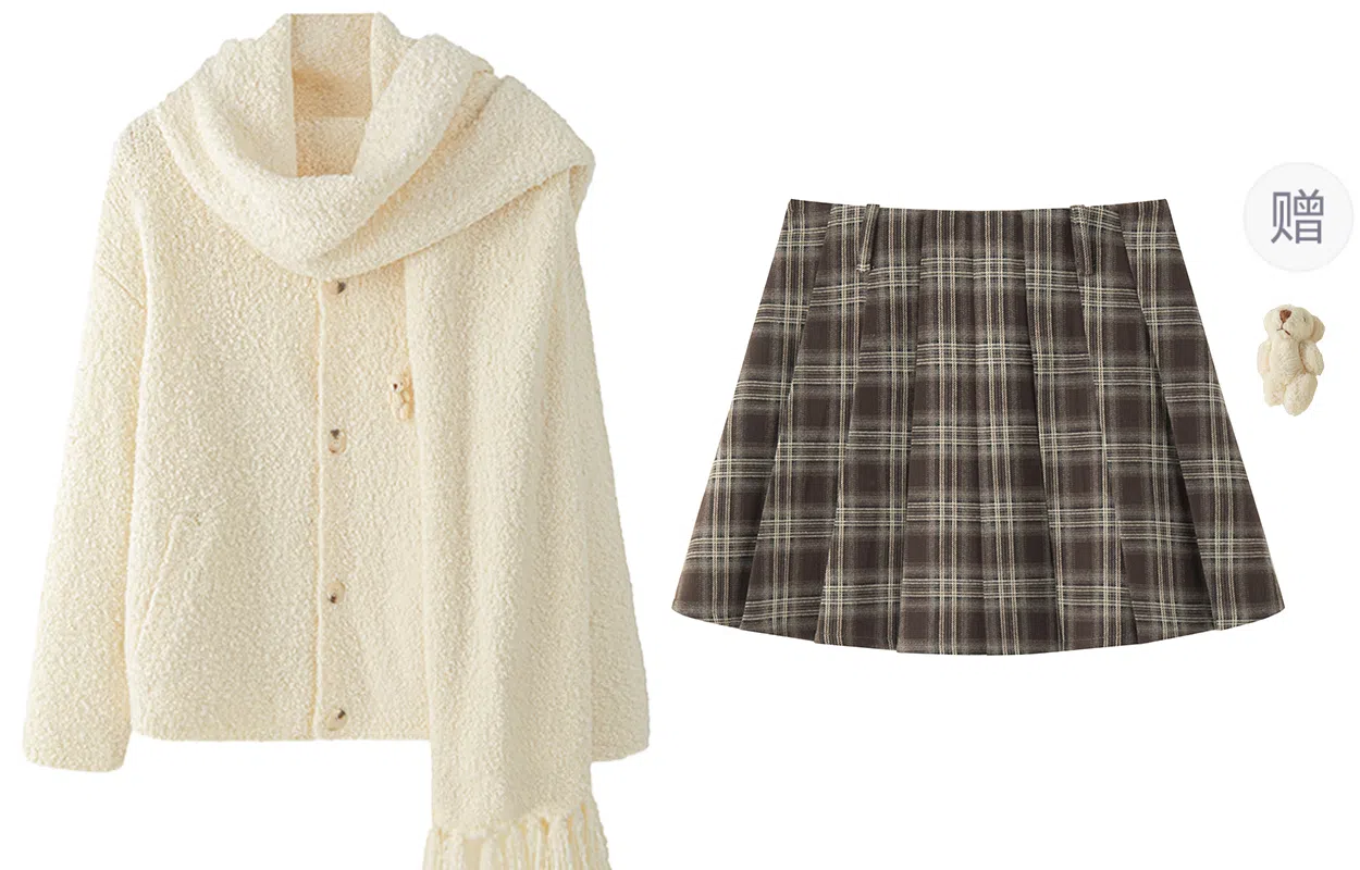 东鲸岁时记 学院风宽松韩系穿搭针织衫格纹气质半身裙裙装套装 女款