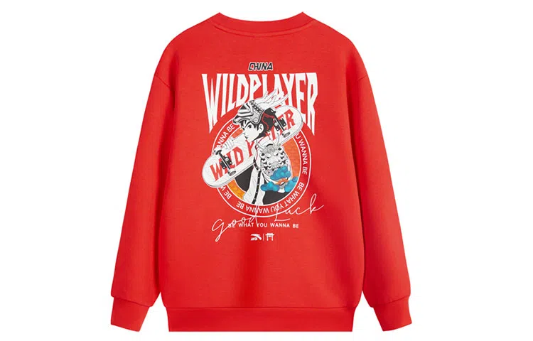 安踏儿童 新年款 初登龙门 圆领撞色卡通长袖卫衣 儿童款 新国旗红