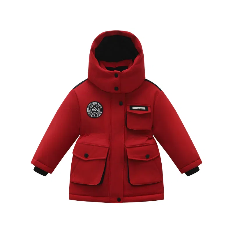 鸭鸭 连帽拉链中长款羽绒服 中小童