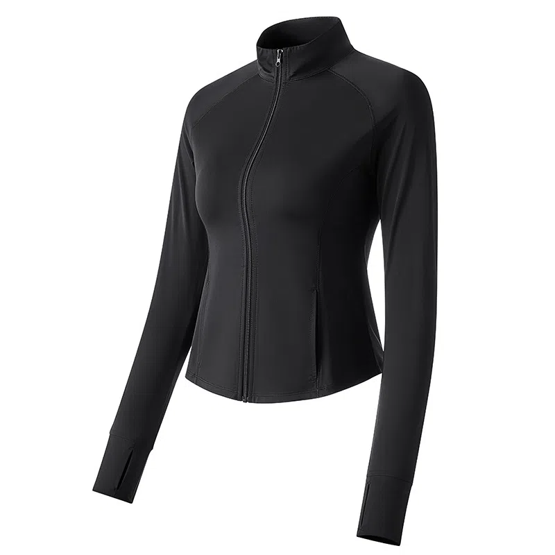 御茶家 简约纯色立领无帽收腰显瘦修身运动舒适透气徒步防紫外线户外休闲外套防晒服 女款