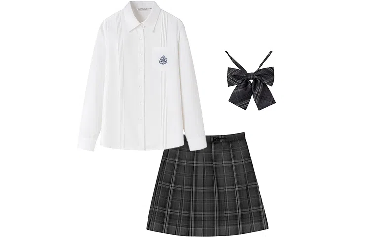 东鲸岁时记 江源女高尖领碳素笔格裙长袖衬衫格裙制服套装 女款