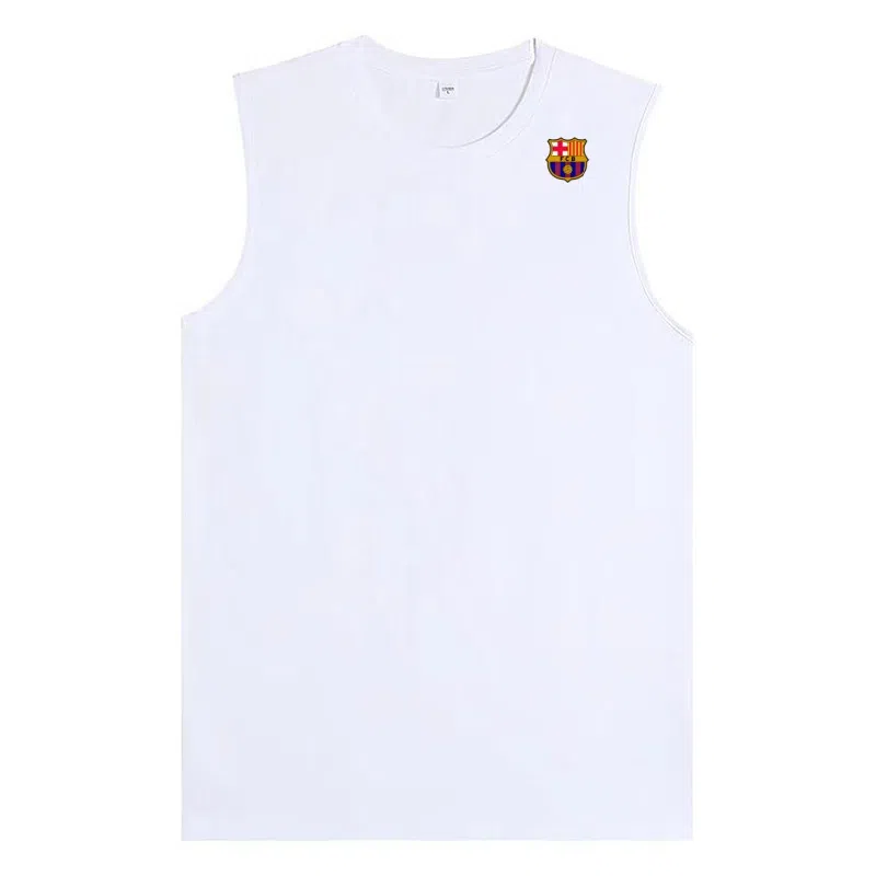 巴塞罗那足球俱乐部 重磅纯棉男士高端精梳棉篮球服加大码无袖背心 男女同款