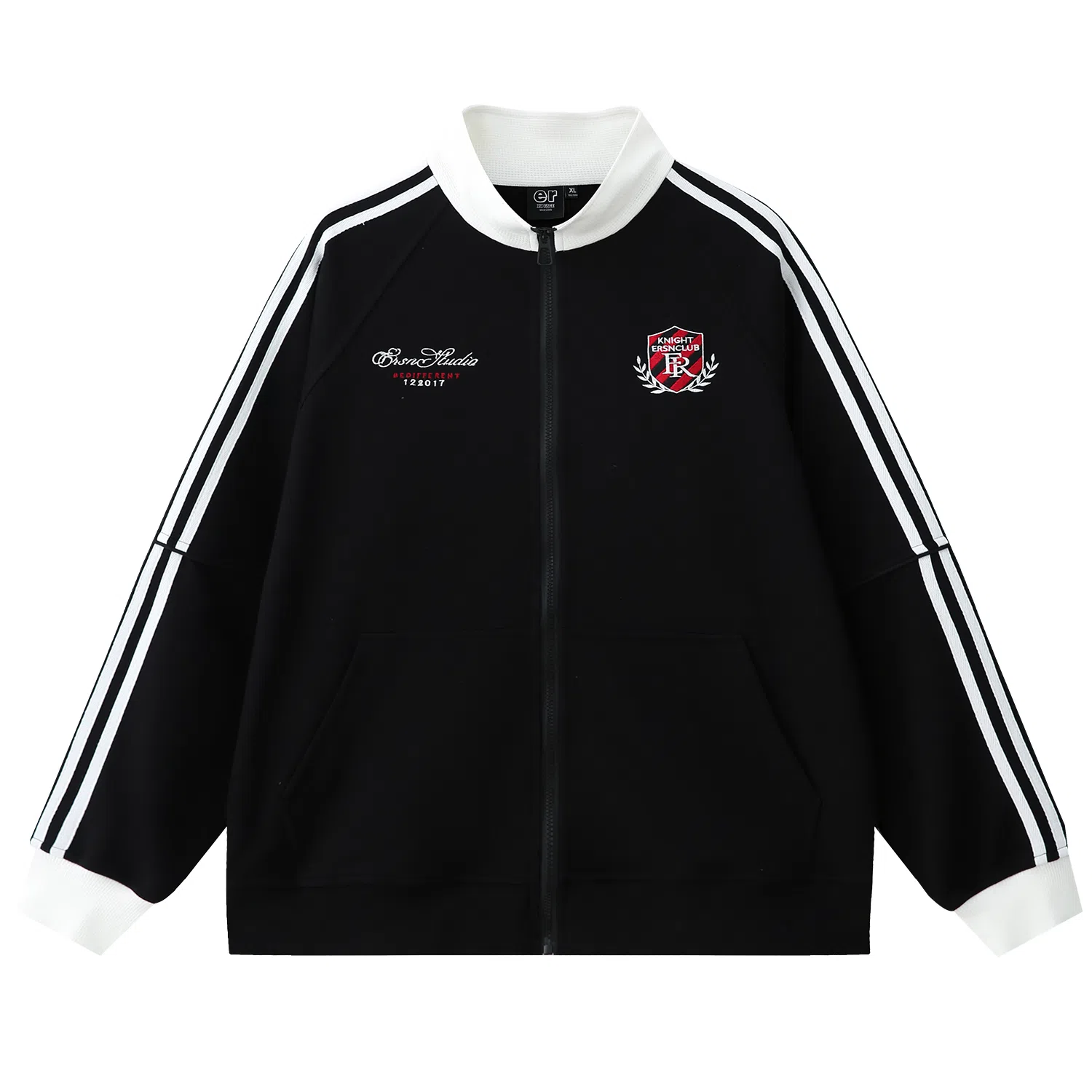 ER Retro Badge Stripe Colorblock Zip-Up Sweatshirt