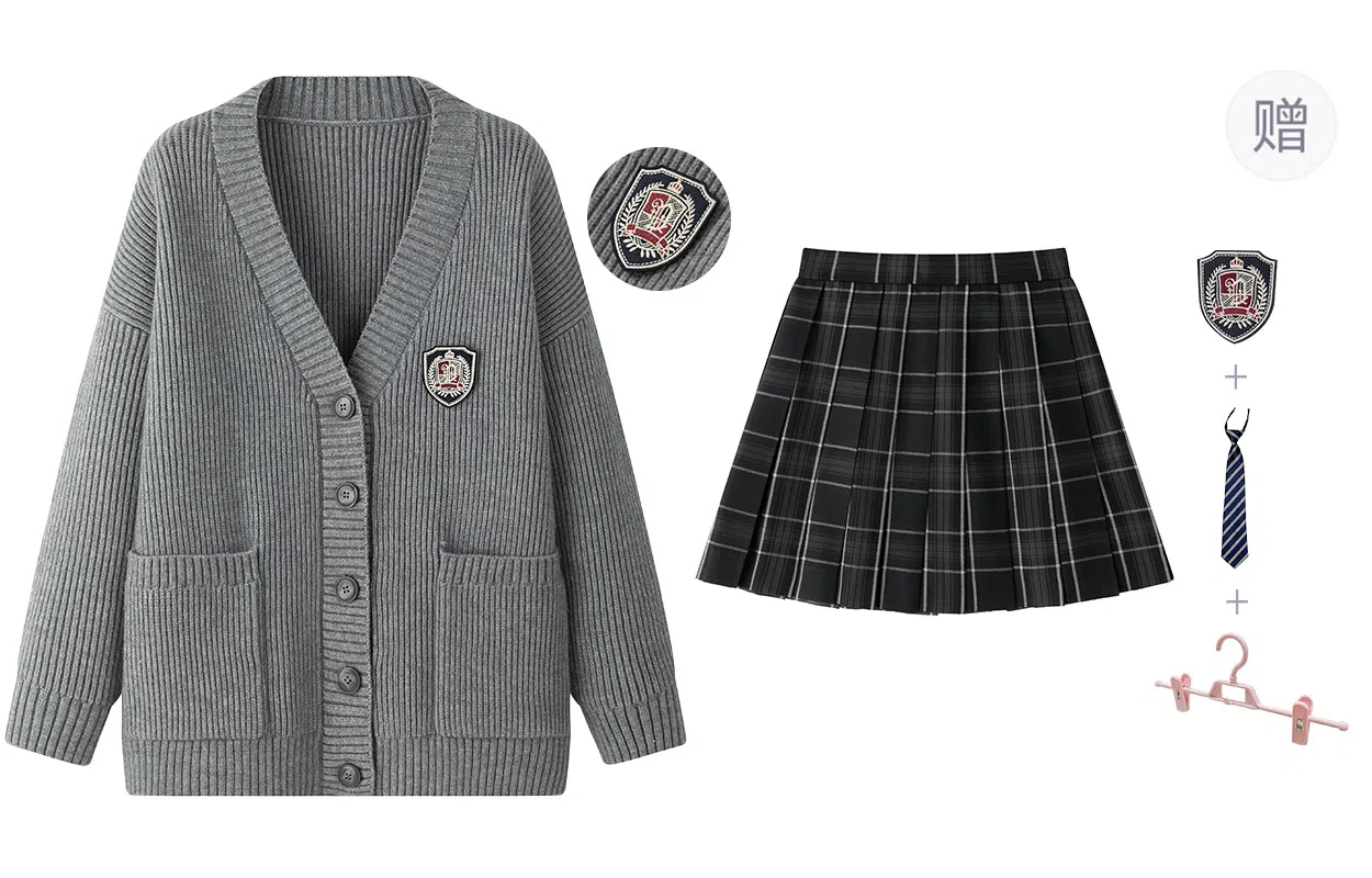 东鲸岁时记 慵懒风宽松针织开衫休闲格裙裙装套装 女款