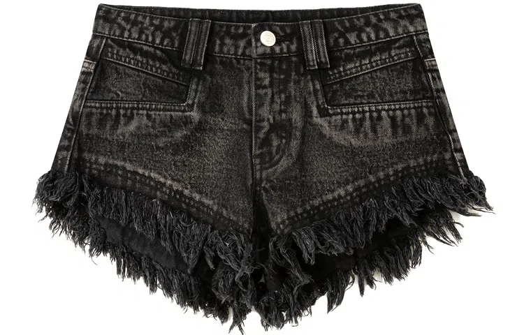 CHUU Frayed Tassel Denim Shorts