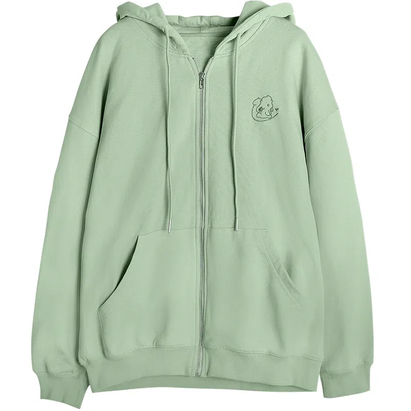 兔半眠 纯色拉链连帽卫衣制服上装 女款