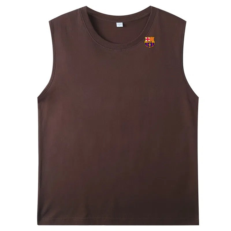 巴塞罗那足球俱乐部 重磅纯棉男士高端精梳棉篮球服加大码无袖背心 男女同款
