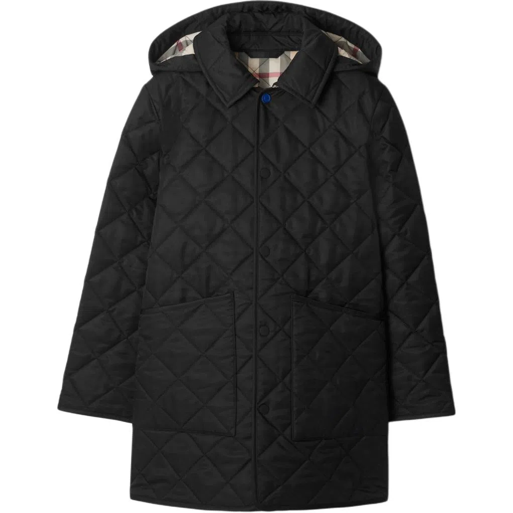 Burberry FW24 Quilted Hoodie Cotton Jacket Black Kids