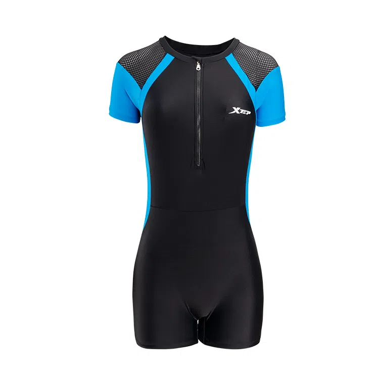 特步 拼接撞色遮肚显瘦连体泳装 女款